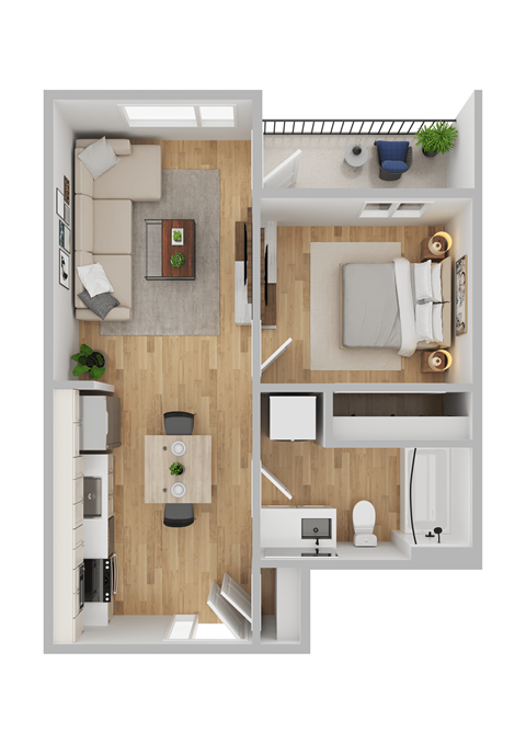 Floor plan for 1 bed, 1 bath, 528 sqft